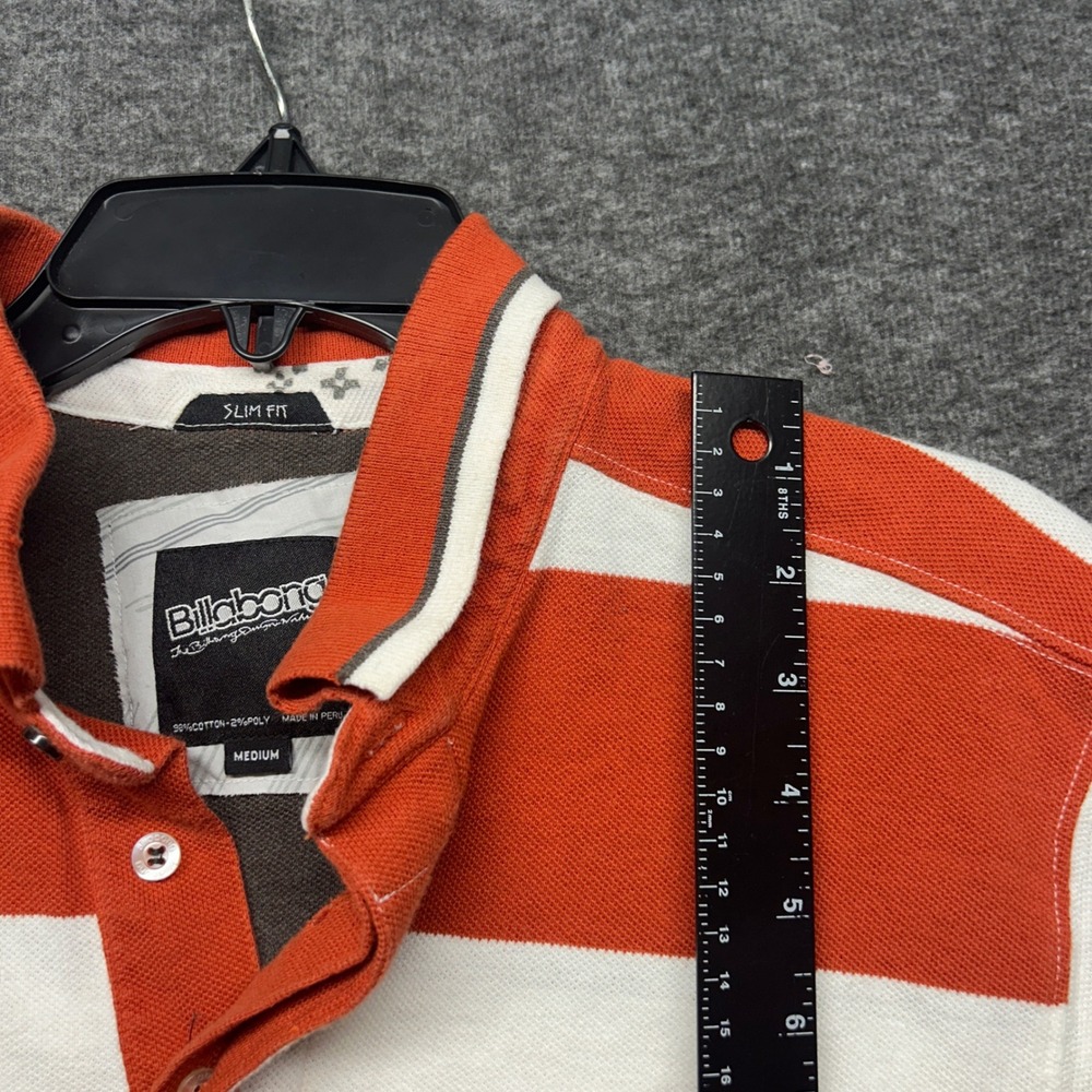 Vintage Billabong Mens Polo Shirt Medium Orange Striped Short Sleeve Slim Fit - Picture 3 of 6